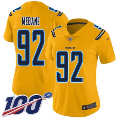 Los Angeles Chargers NFL Football Brandon Mebane Gold Jersey Women Limited #92 100th Season Inverted Legend